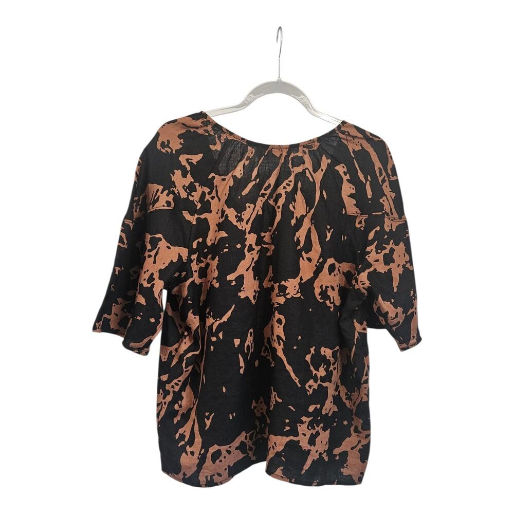 Everlane The Scoop Top Womens L Blouse 100% Linen Brown Black Puff Sleeves - Picture 2 of 7